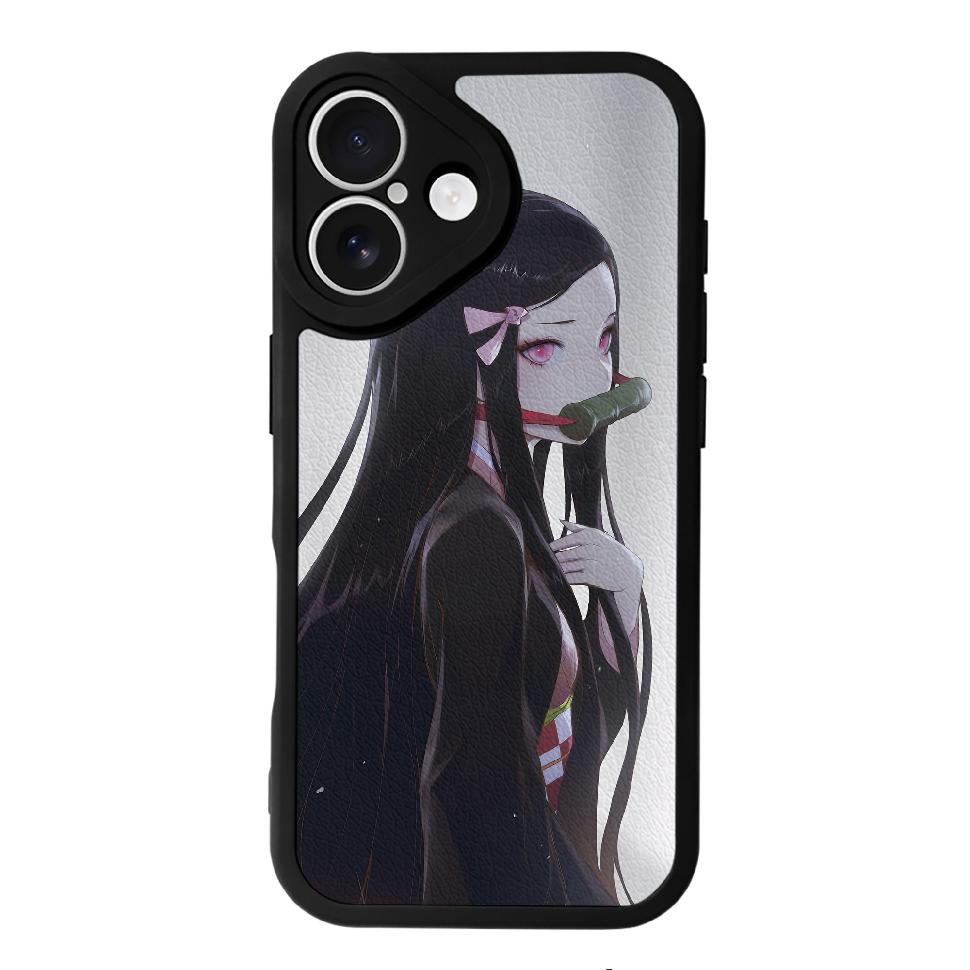 （画像用） 鬼滅の刃（きめつのやいば）竈門 禰󠄀豆子／かまど ねずこ Kamado Nezuko 【iPhone 16シリーズ対応】シリコンスマホケース（レザー調） 材質：シリコン